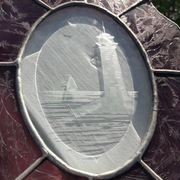 Stained Glass Etched Suncatcher Window Panel Lighthouse Bird Sailboat - Picture 12 of 14